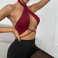 Wine red Sexy gothic Bandage Halter Camisole Tops Ladies Sleeveless Backless Solid Color Tank Top Club Summer Fashion Crop Top Streetwear #347