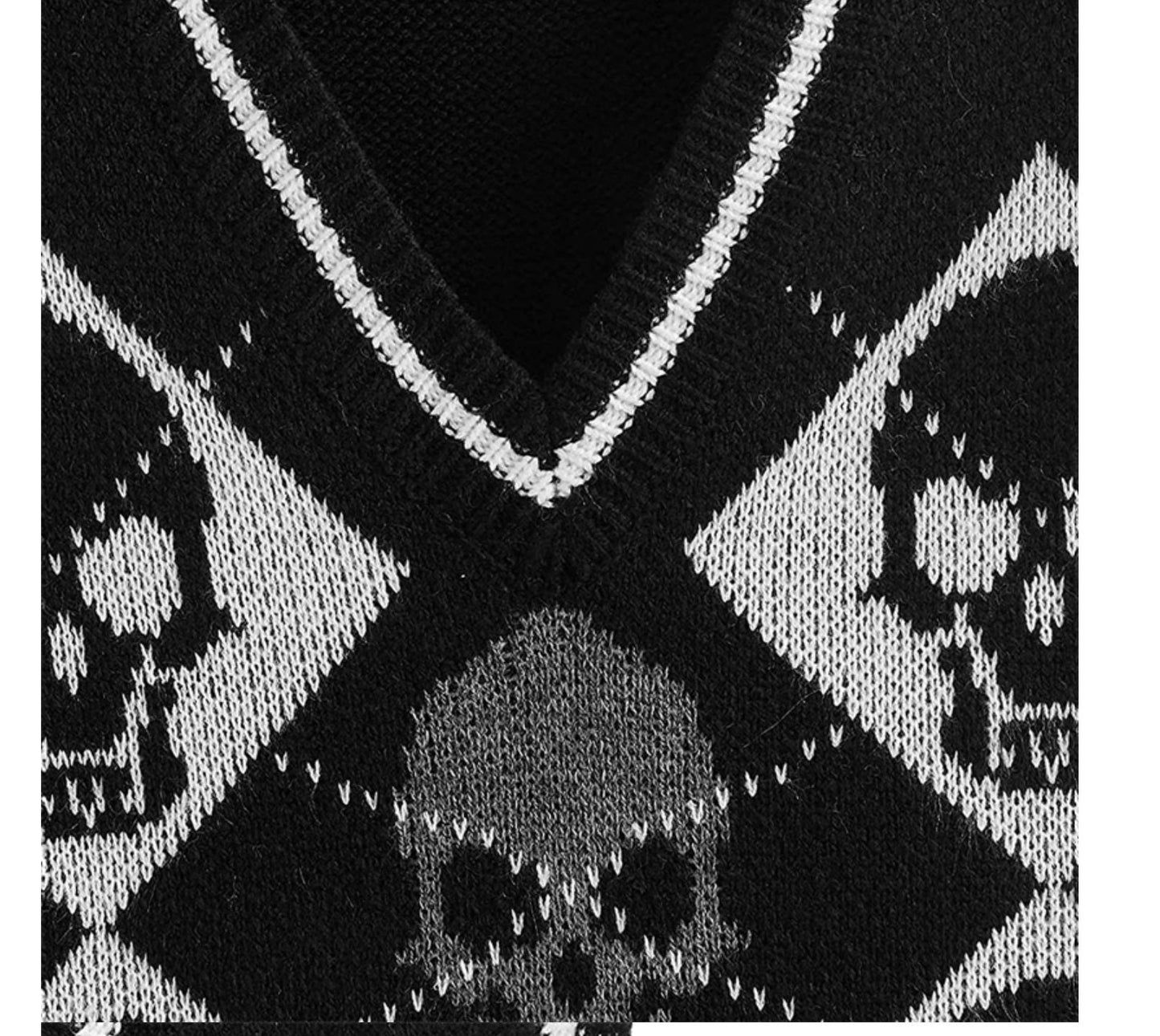 Goth emo punk Y2K Gothic Knit Sweater Vest Skull Argyle Print Pattern Knitwear V-neck Pullover Fashion Jumper Top Women Halloween Streetwear # 155