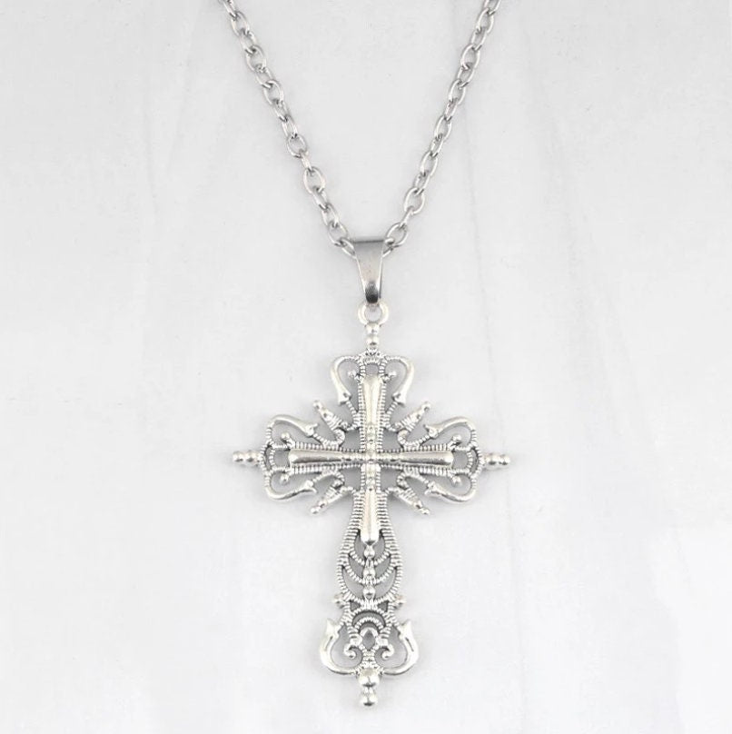 Gothic Dark Style Cross Pendant Necklace Rock Punk Goth Fashion Necklaces For Women Men Jewellery Design Mystical Gifts # 9