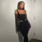 Goth clothing goth top Gothic Y2K Women's T-Shirts Long Sleeve Short Tops See-Through Hollow Out Slim-Fit Short Solid Color Navel Pullover # 306