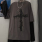Gothic Goth Style Tshirt Mall Goth Tops Punk Long Sleeve Oversized T-shirt Fake Two-piece Street Fashion gothic goth emo punk edgy Style # 307
