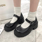 Student Shoes Girl Lolita Loafers Women Creepers Mary Jane Cosplay Flats Pu Leather Heart-Shaped Platform Goth Punk dark babydoll schoolgirl # 43