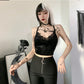 InsGoth Mall Goth Lace Trim Black Camis Vintage Aesthetic Basic Camisole Women Sexy Spaghetti Straps Backless Corset Top # 327