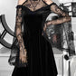 InsGoth Gothic Sexy Off Shoulder Lace Trim Dress Aesthetic Punk Black Velvet Flare Sleeve Mini Dresses Fairy Grunge Ruffle Dress  # 105