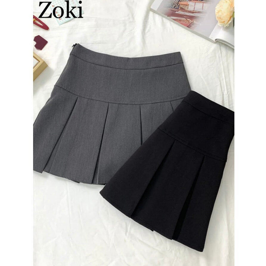 Gothic goth emo dark black Vintage Gray Pleated Skirt Women Kawaii High Waist Mini Skirts Fashion School Uniform Harajuku Streetwear Spring  # 175