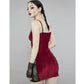 Gothic InsGoth Goth emo Vintage Red Velvet Sexy Women Dress Grunge Aesthetic Hollow Out Lace Patchwork Bodycon Backless Slip Party Dresses  # 133
