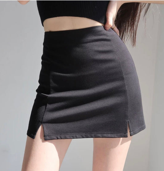 Gothic goth emo vintage sexy side slits Slim all-match black short skirt high waist elastic short package hip skirt half-length skirt y2k # 219